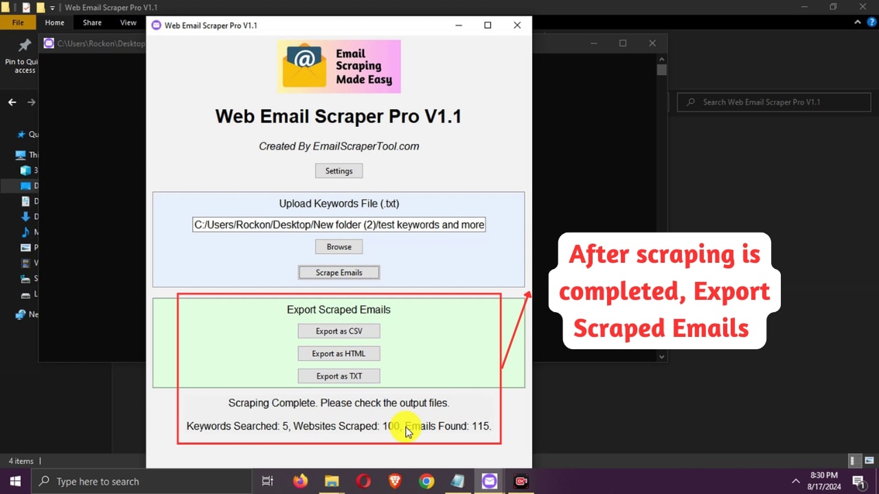 Export Scraped Emails